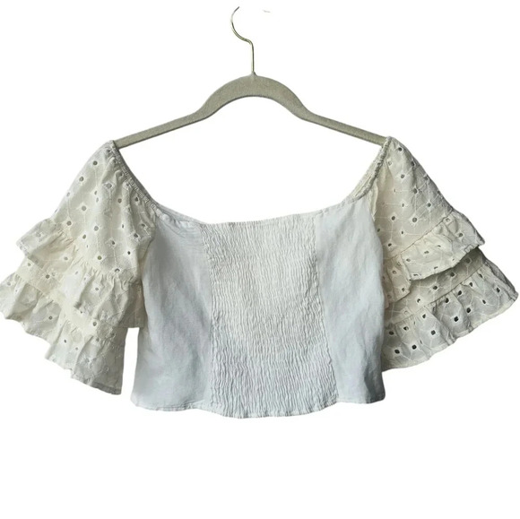 Zara Boho Cottage Core Renaissance Romantic Cropped Off The Shoulder Top, S - Picture 2 of 7
